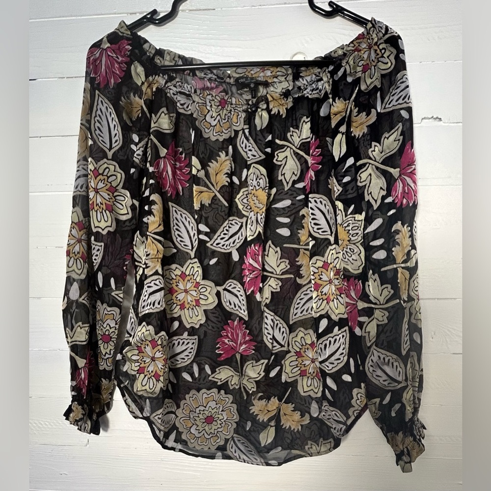Rag & Bone Sierra floral off the shoulder blouse, black with flowers. Size XS. - Picture 6 of 10